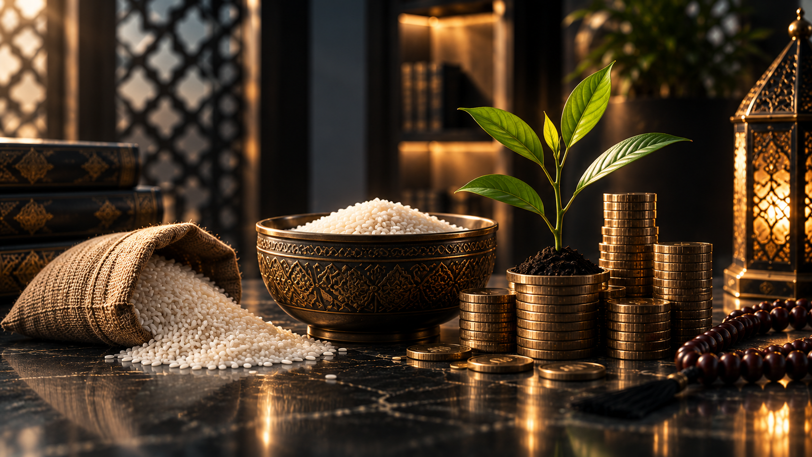 Zakat represented through food, wealth and growth